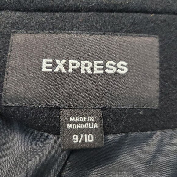 Express 90% wool wrap front overcoat women's size 9/10 in black - Picture 6 of 7